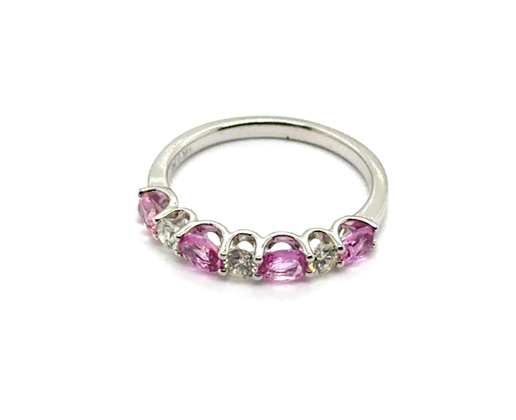 14kt White Gold Pink Sapphire And Diamond Stackable Band