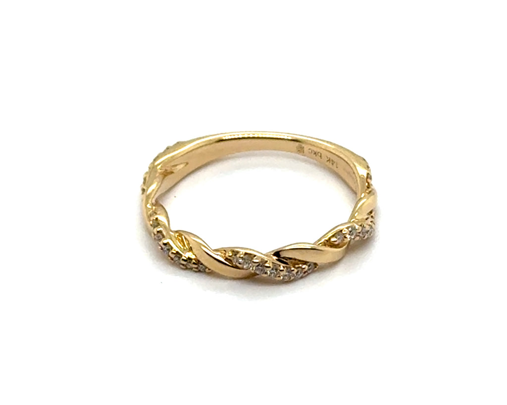 14kt Yellow Gold Spiral Diamond Crossover Wedding Band