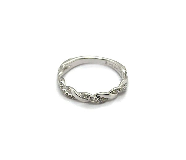 14kt White Gold Spiral Diamond Crossover Wedding Band