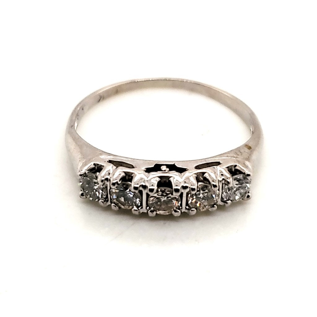 Vintage 14kt White Gold and Diamond Fishtail Style Wedding Band