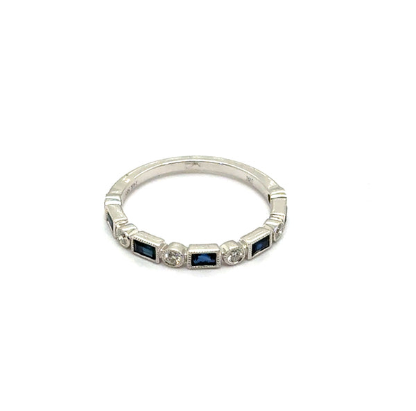 14Kt White Gold 1.05Ctw Sapphire And Diamond Stackable Wedding Band