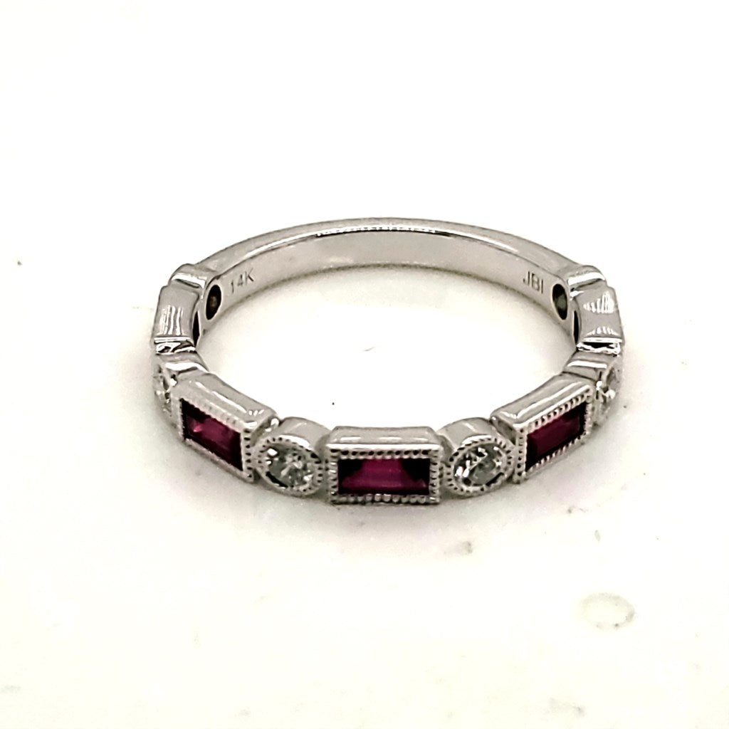 14kt White Gold Ruby And Diamond Stackable Band