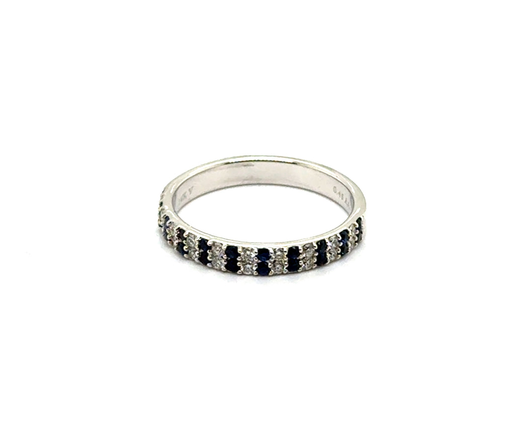 14kt White Gold 0.45Ctw Sapphire And Dimaond Stackable Wedding Band Sz 6.5