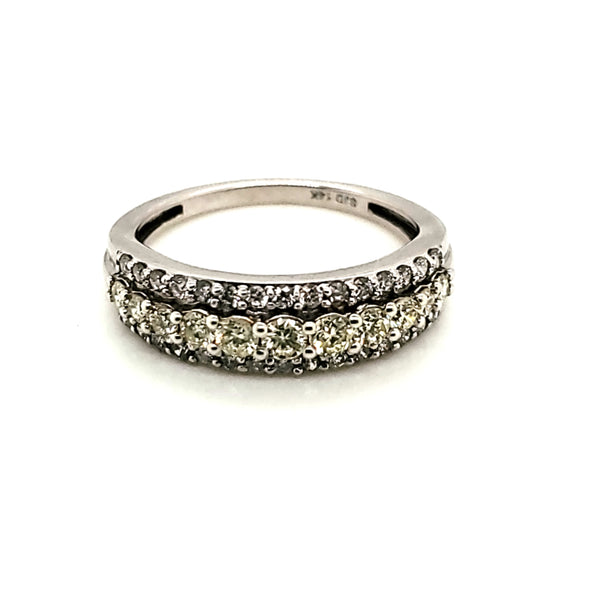 14kt White Gold White and Yellow Diamond Wedding Band