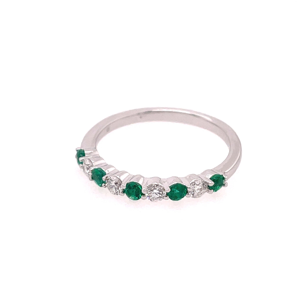 14kt White Gold Emerald And Diamond Wedding Band