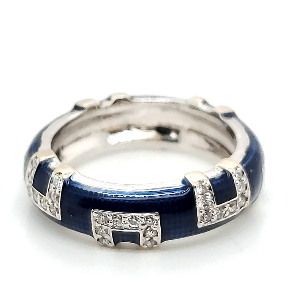 18kt white gold Hidalgo blue enamel and diamond band