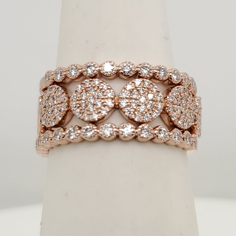 14kt Rose Gold and Diamond Three Wedding Band Set