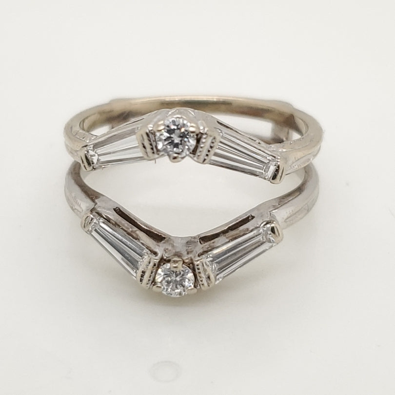 14kt White Gold Baguette and Round Diamond Ring Guard