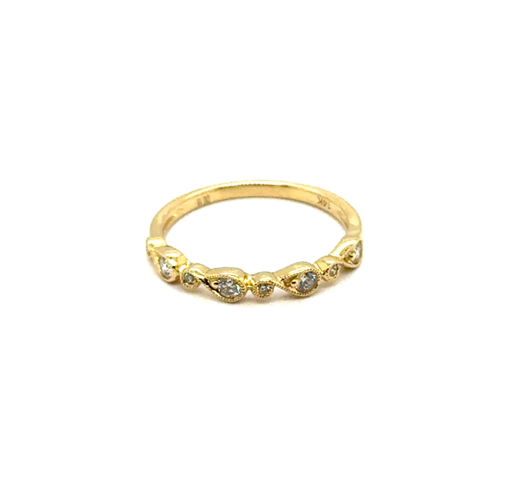 0.18 Ctw 14kt Yellow Gold Diamond Stackable Milgrain Wedding Band