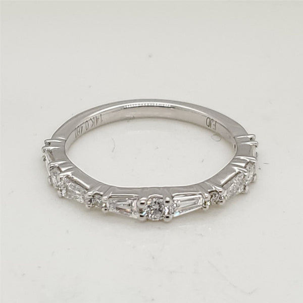 14kt White Gold Round and Baguette Diamond Wedding Band