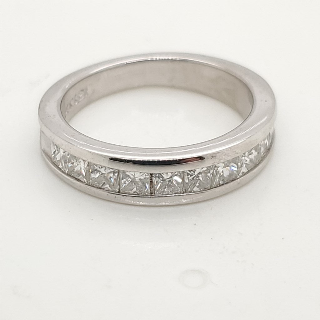 14Kt White Gold One Carat Princess Cut Diamond Wedding Band