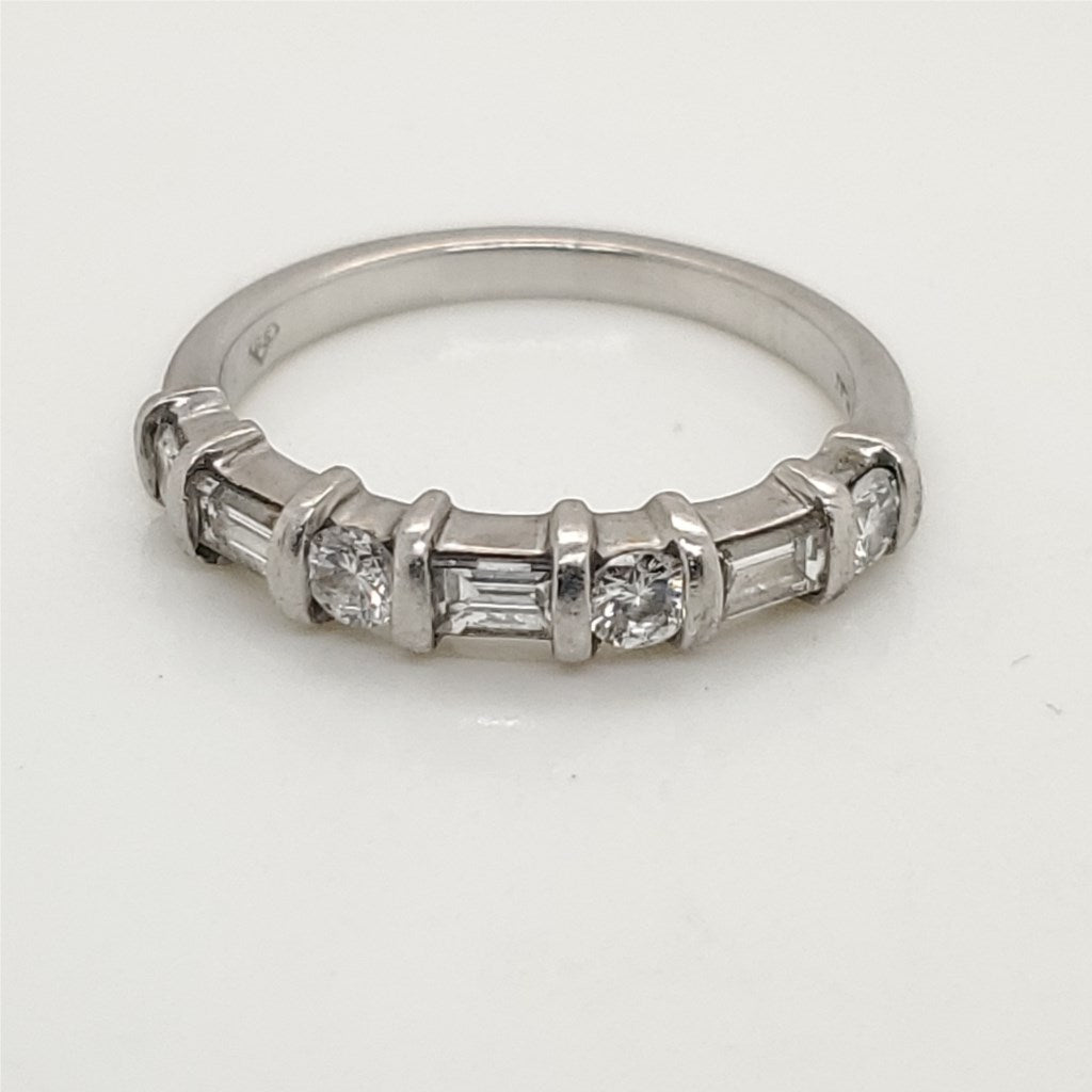 Platinum Round and Baguette Cut Diamond Wedding Band