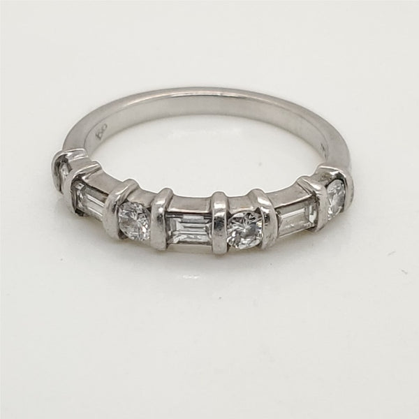Platinum Round and Baguette Cut Diamond Wedding Band