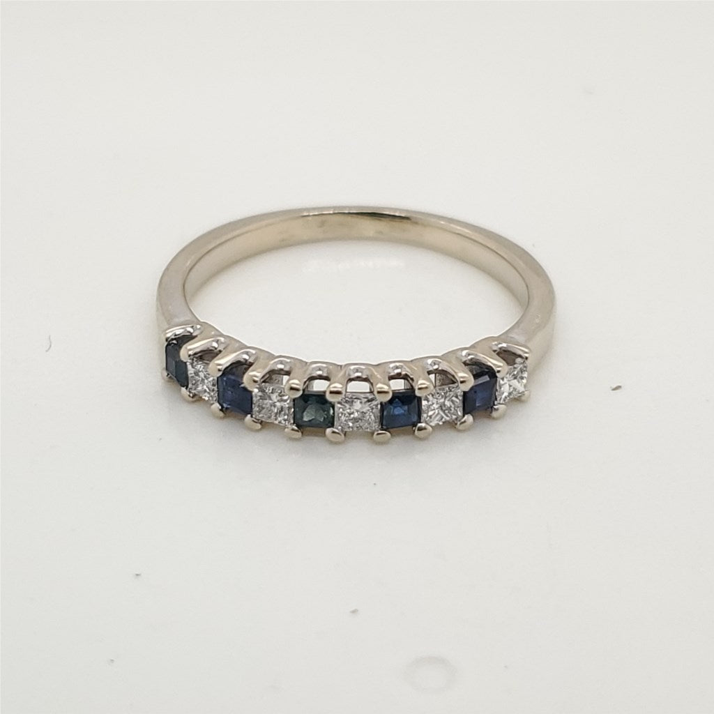 14kt white gold diamond and sapphire wedding band