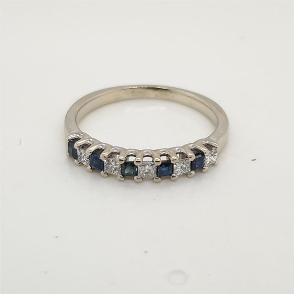 14kt white gold diamond and sapphire wedding band
