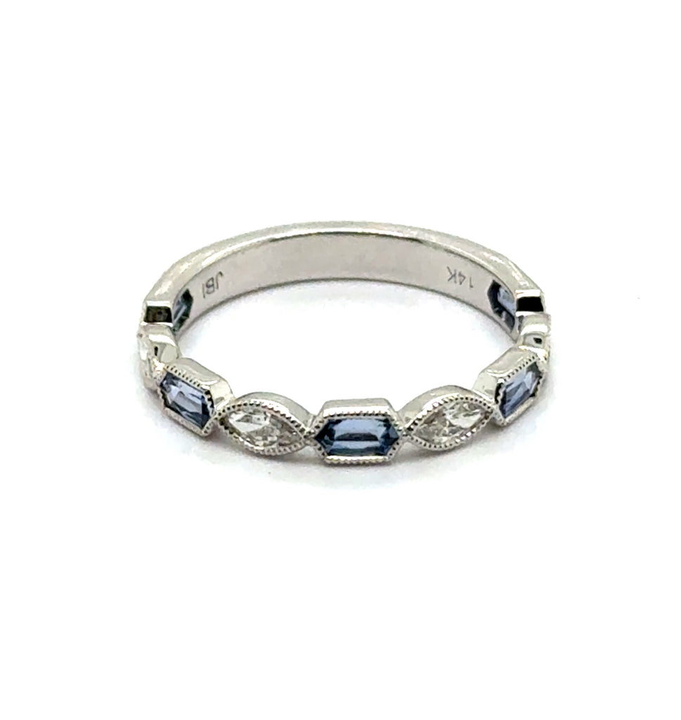 0.98 Ctw 14Kt White Gold Alternating Sapphire And Diamond Stackable Wedding Band