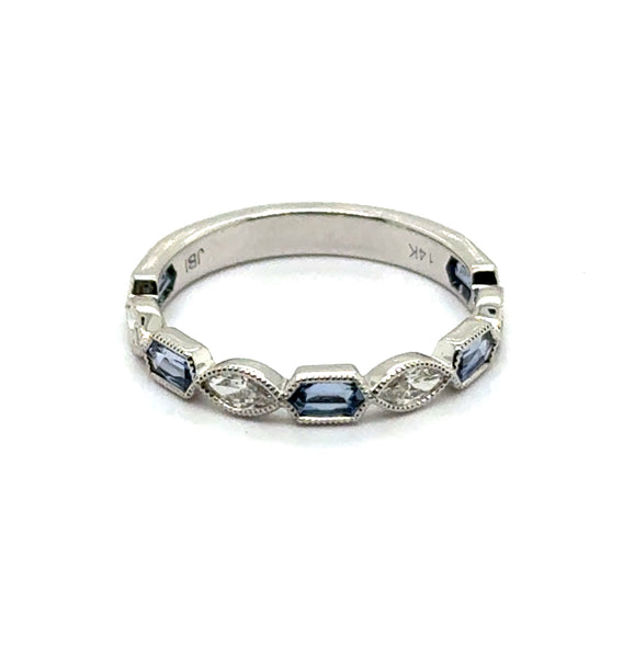 0.98 Ctw 14Kt White Gold Alternating Sapphire And Diamond Stackable Wedding Band