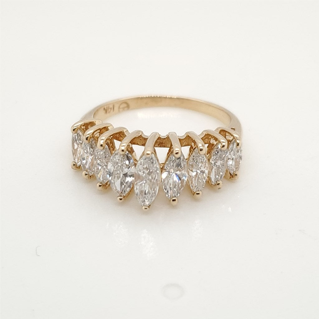 14Kt Gold And Marquise Diamond Wedding Band