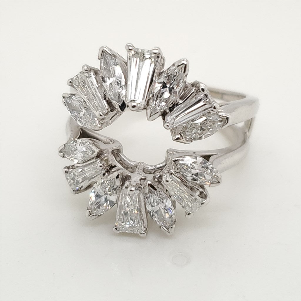 14kt White Gold Marquise and Baguette Diamond Ring Guard