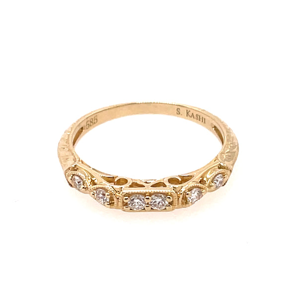 14kt Yellow Gold Engraved Diamond Stackable Wedding Band