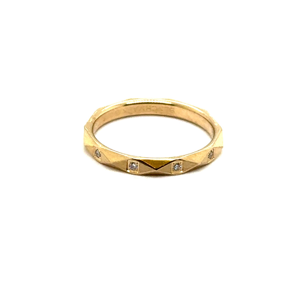 0.10 Ctw 14kt Yellow Gold Pyramid Design Diamond Stackable Wedding Band