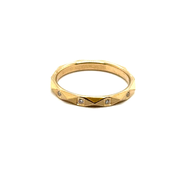 0.10 Ctw 14kt Yellow Gold Pyramid Design Diamond Stackable Wedding Band