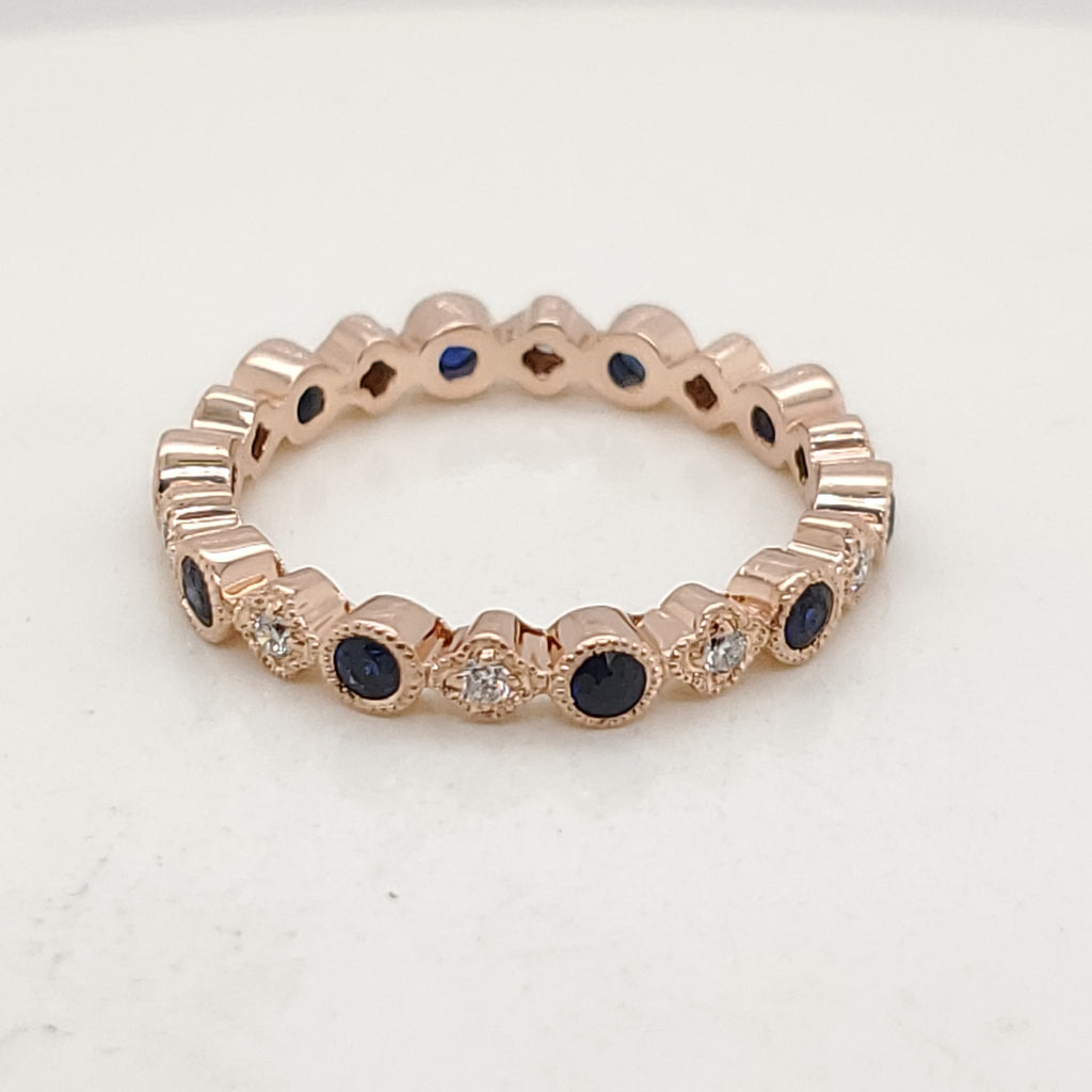 14kt Rose Gold Diamond and sapphire Eternity Band