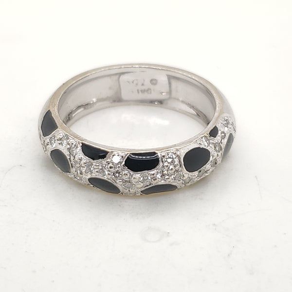 18Kt White Gold Hidalgo Black Enamel And Diamond Band