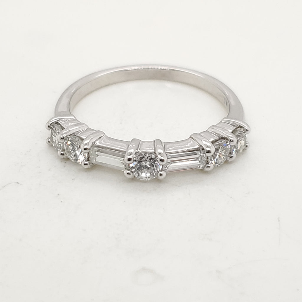 14kt White Gold Round and Baguette Diamond Wedding Band
