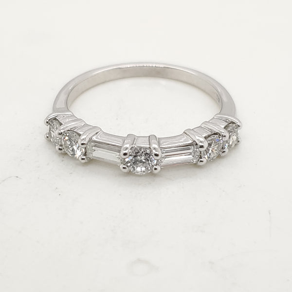 14kt White Gold Round and Baguette Diamond Wedding Band
