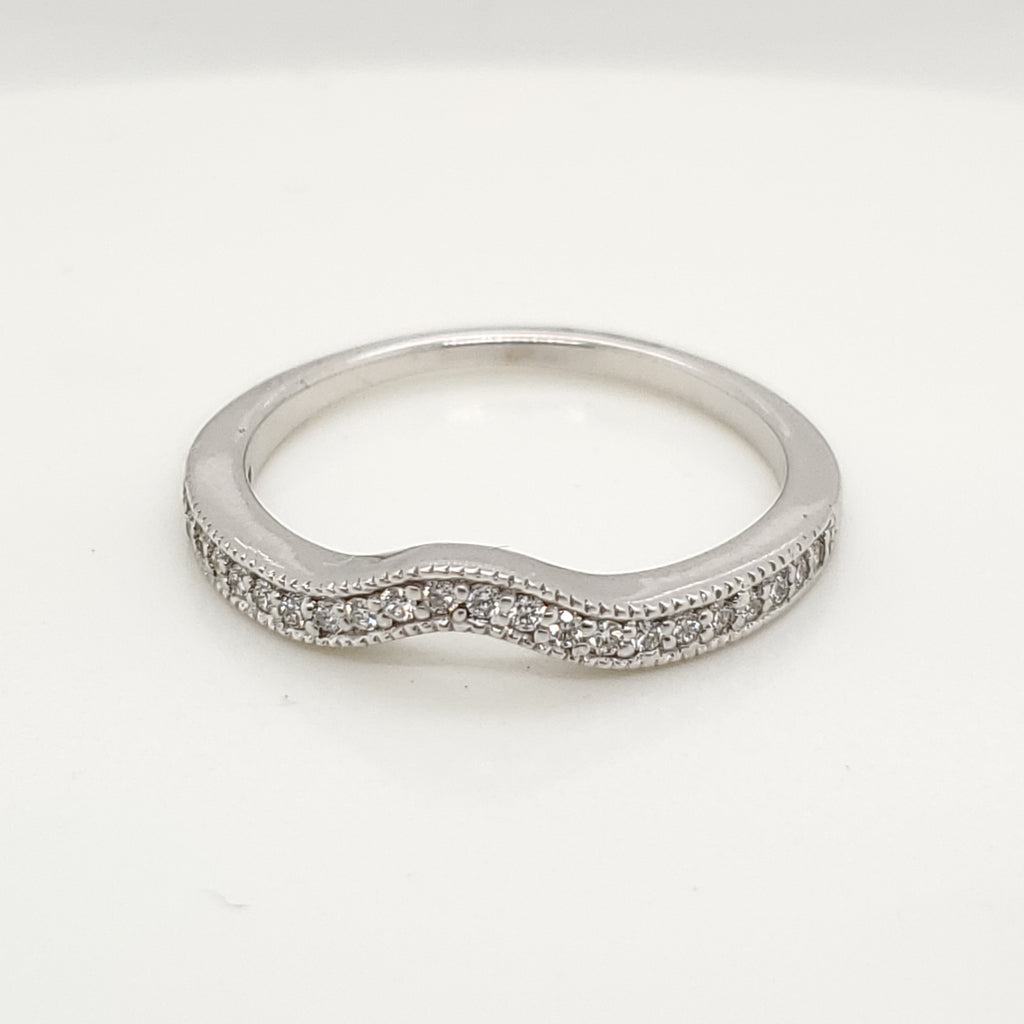 14kt White Gold and Diamond Curved Wedding Band