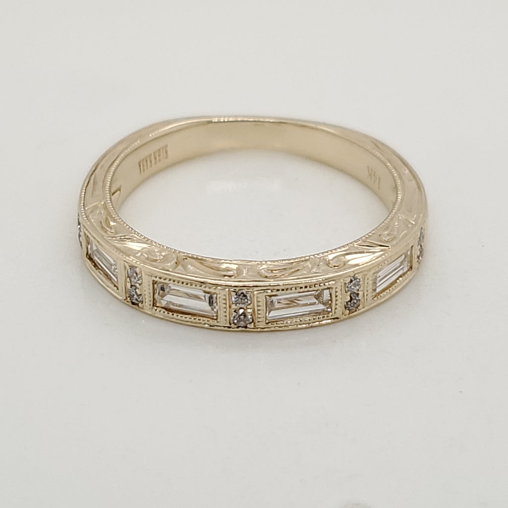 14kt Yellow Gold Round and Baguette Cut Diamond Wedding Band