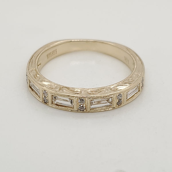 14kt Yellow Gold Round and Baguette Cut Diamond Wedding Band