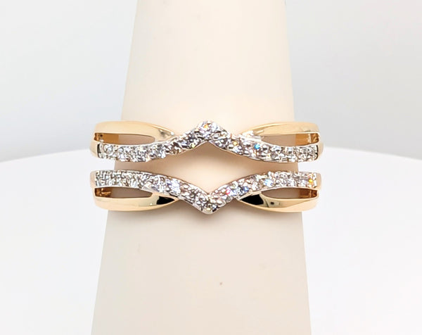 14K Yellow Gold and Diamond Chevron Motif Ring Guard 0.30cttw