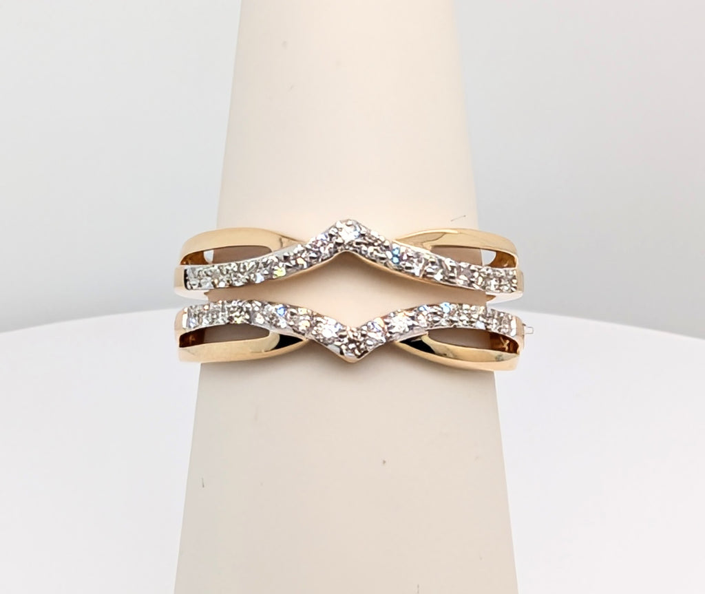 14K Yellow Gold and Diamond Chevron Motif Ring Guard 0.30cttw