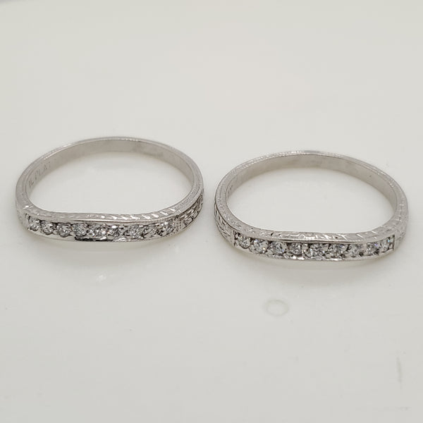 Set of Two Platinum Engraved Curved Wedding Bands
