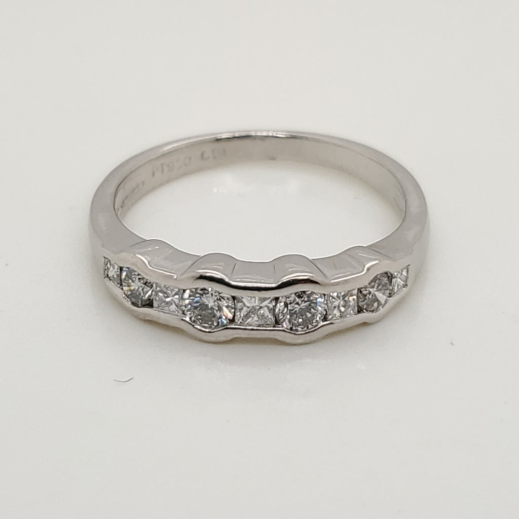 Platinum Round and Princess Cut Diamond Wedding Band