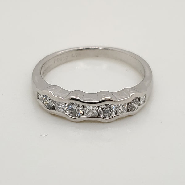 Platinum Round and Princess Cut Diamond Wedding Band