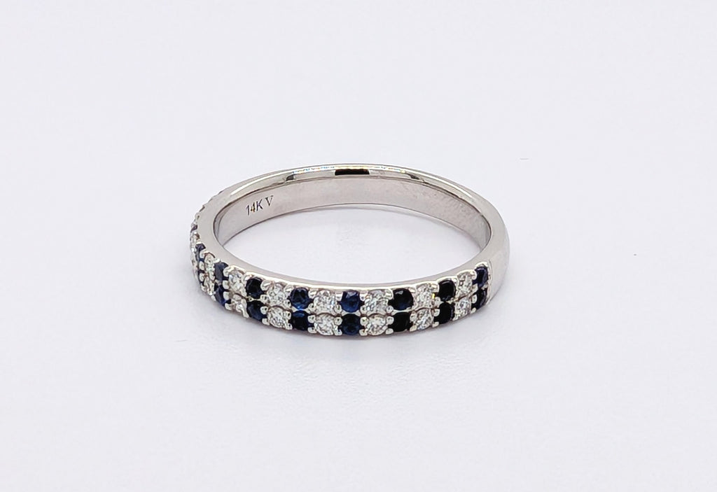 14KW Double Row Alternating Diamond and Sapphire Band, 20BR=0.45ctw/22BSap=0.45ctw, Size 6.50