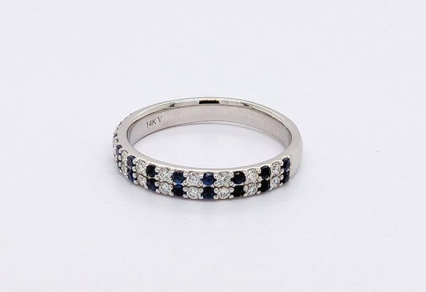 14KW Double Row Alternating Diamond and Sapphire Band, 20BR=0.45ctw/22BSap=0.45ctw, Size 6.50