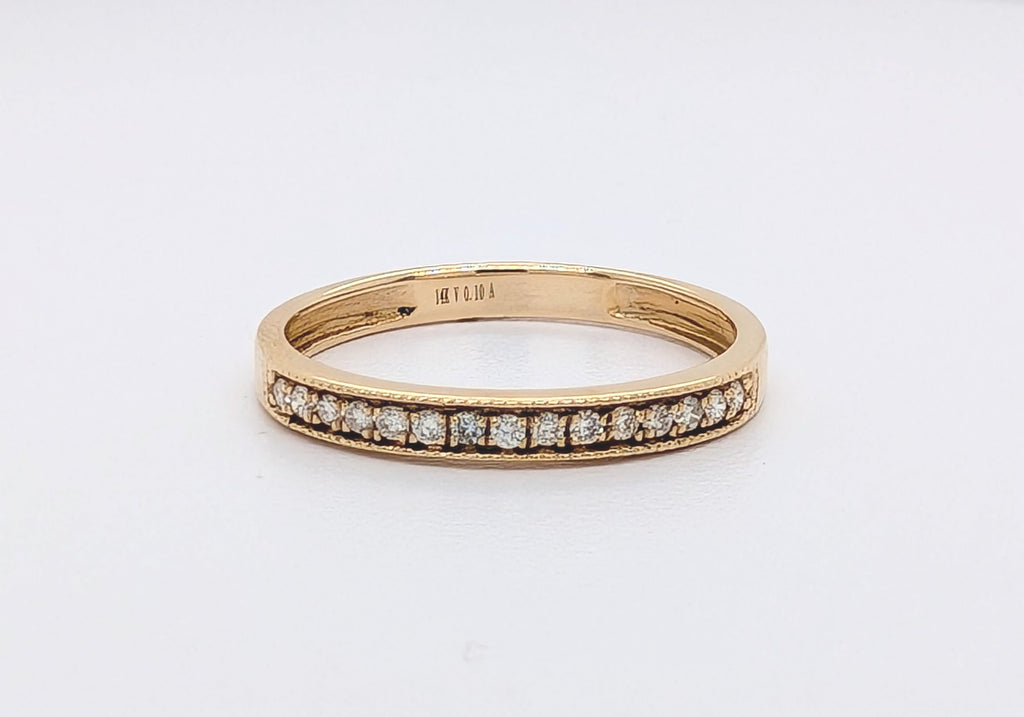 14K Yellow Gold Diamond Band with Milgrain Detail