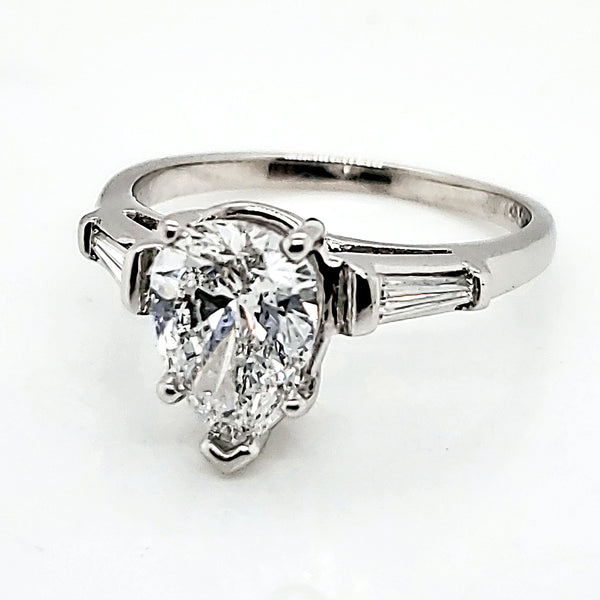 1.55 Carat Pear Shaped Diamond Platinum Engagement Ring