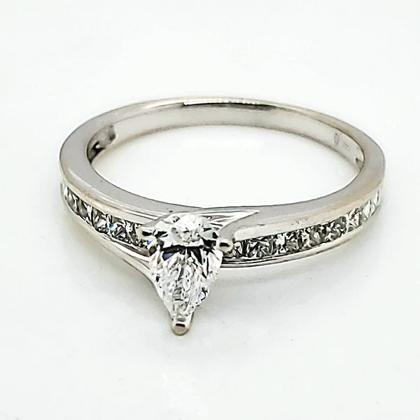 14kt White Gold .55 Carat Pear Shaped and Princess Cut Diamond Engagement Ring