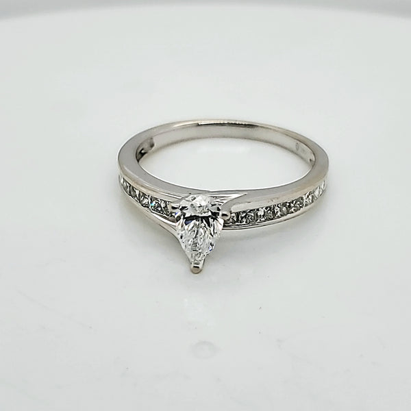 14kt White Gold .55 Carat Pear Shaped and Princess Cut Diamond Engagement Ring