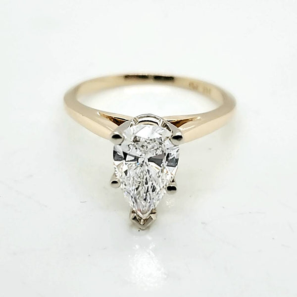 14Kt Yellow Gold 1.38 Carat Pear Shape Diamond Solitaire Engagement Ring