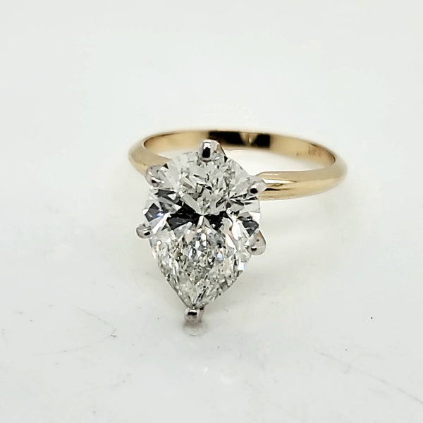 14Kt Gold 4.04 Carat Pear Shaped Diamond Solitaire Engagement Ring