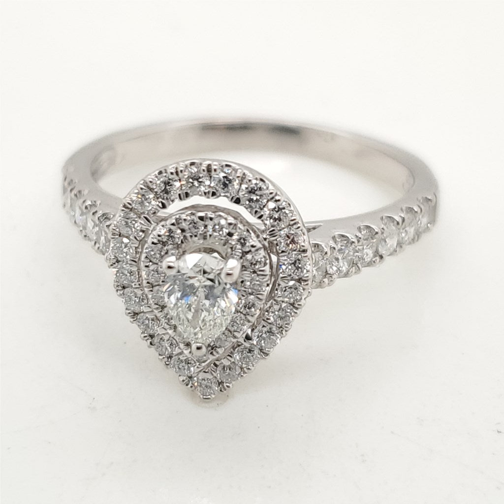 14kt White Gold Pear and Round Brilliant Cut Diamond Engagement Ring