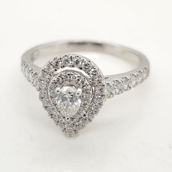 14kt White Gold Pear and Round Brilliant Cut Diamond Engagement Ring