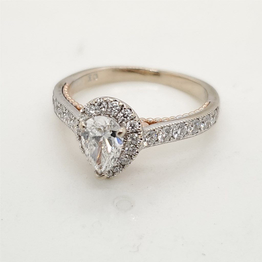 14kt White and Rose Gold .60 Carat Pear Shaped Diamond Engagement Ring