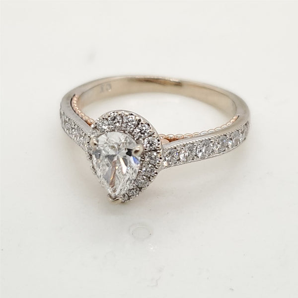 14kt White and Rose Gold .60 Carat Pear Shaped Diamond Engagement Ring